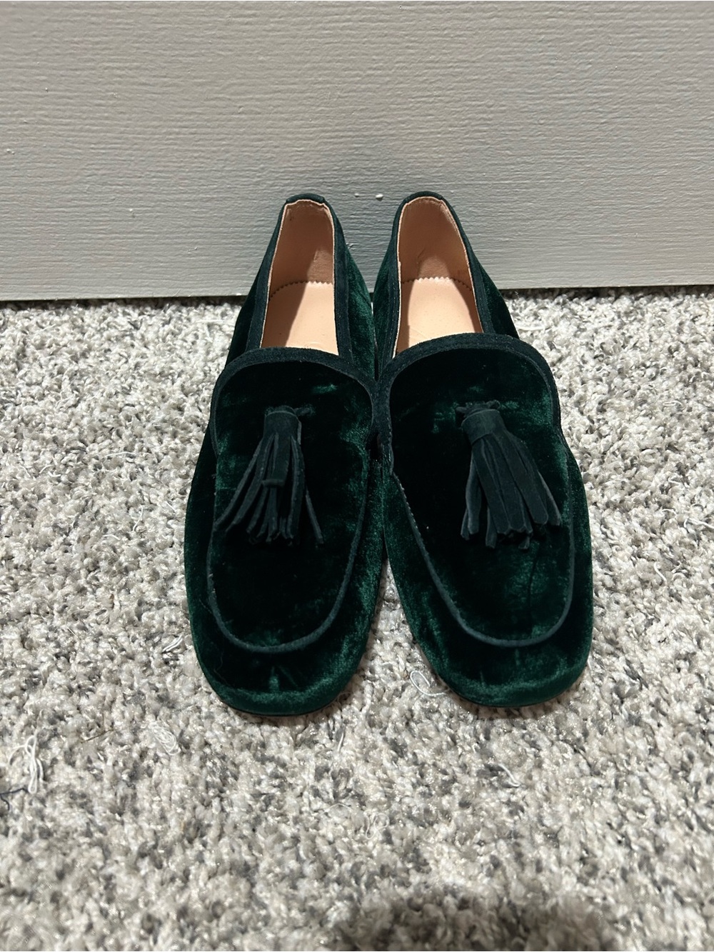 J.Crew Women's Marie Tassel Loafers in Green Velvet Size 6.5